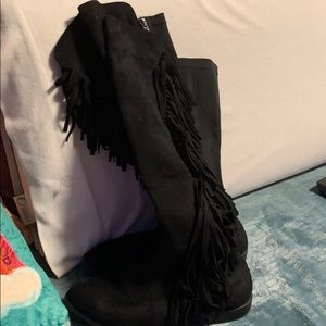 Over the Knee black fringe boots from LB